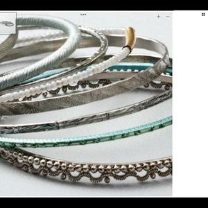 LOFT Silver & Green Bangle Set of 9